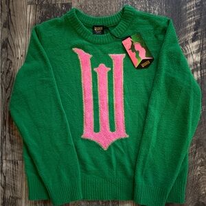Wicked Green Sweater with Pink Logo Size S